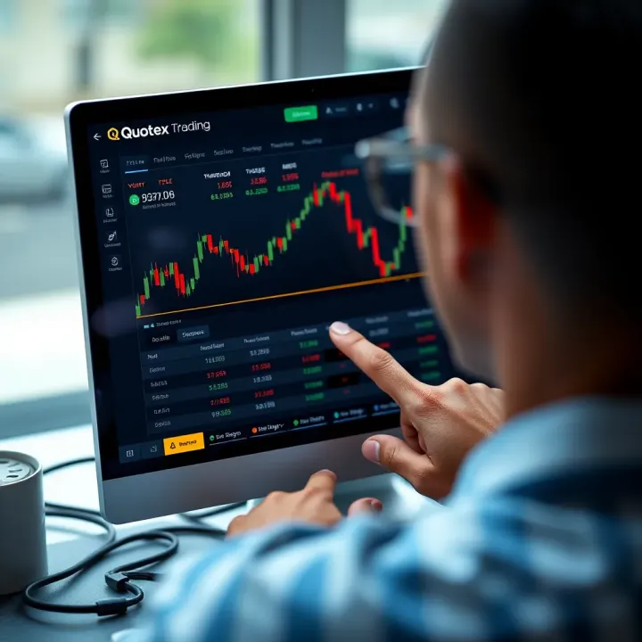 User navigating the Quotex trading app interface on a desktop computer
