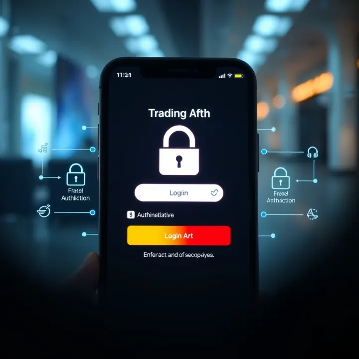 Security Features for Safe Access to Trading App Secure login screen of a trading app showing authentication features and encryption symbols