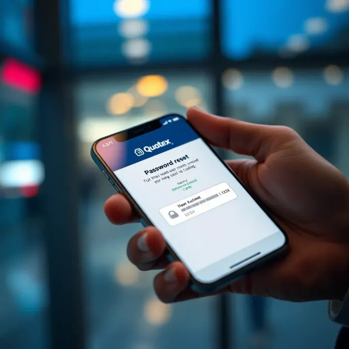 User receiving password reset code on mobile device for Quotex account