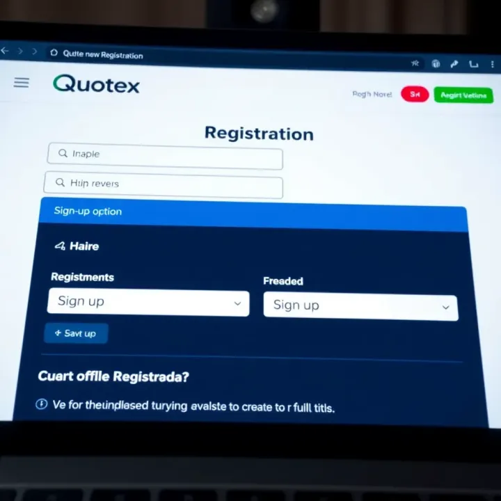 User interface of Quotex registration page displaying input fields and sign-up options