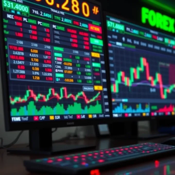 Sophisticated digital trading platform showing currency exchange rates and financial charts