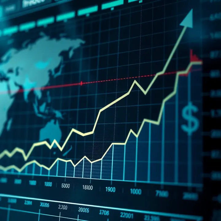 Graph illustrating upward trend and currency symbols representing global forex market growth