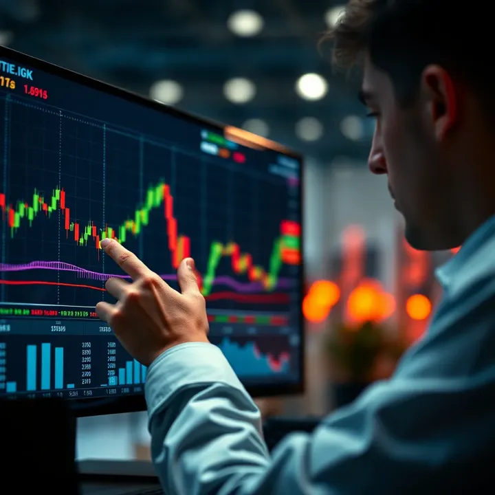User interpreting digital trading signals from a platform interface with data visualization