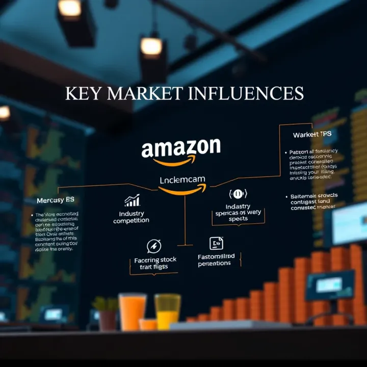 Diagram illustrating market factors influencing Amazon’s stock value including economic indicators and industry competition