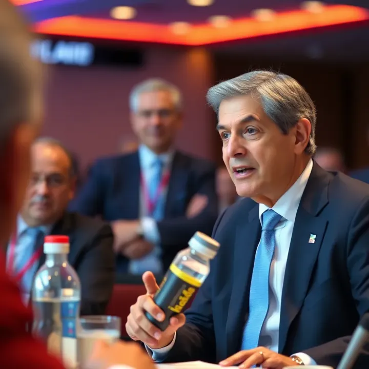 Portrait of Mohamed El-Erian delivering economic insights at a financial conference
