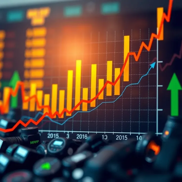 Graph showing the upward trend of MRF's stock price influenced by market and industry factors