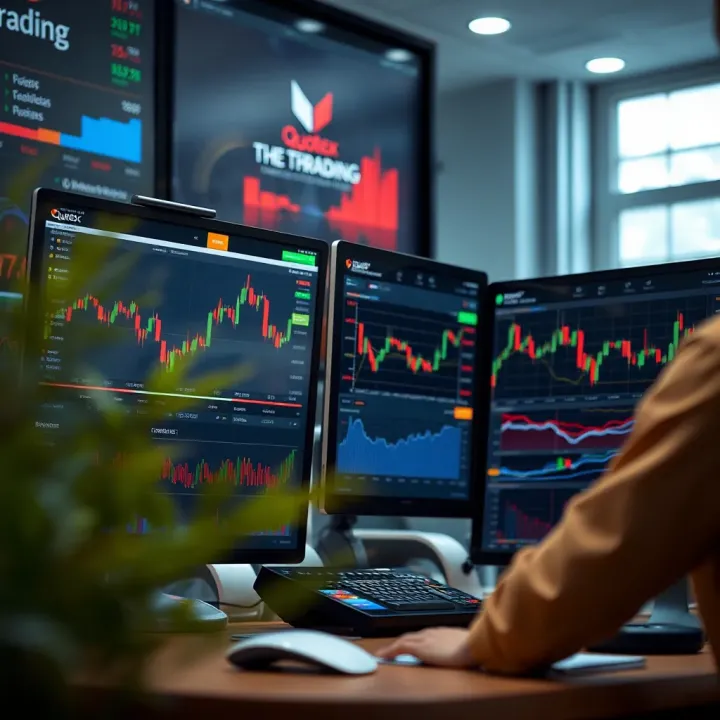 Interactive features of Quotex demo including charts and trading tools
