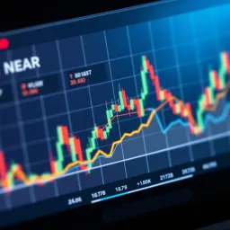 Graph depicting NEAR cryptocurrency price fluctuations over time with trend lines and volume indicators