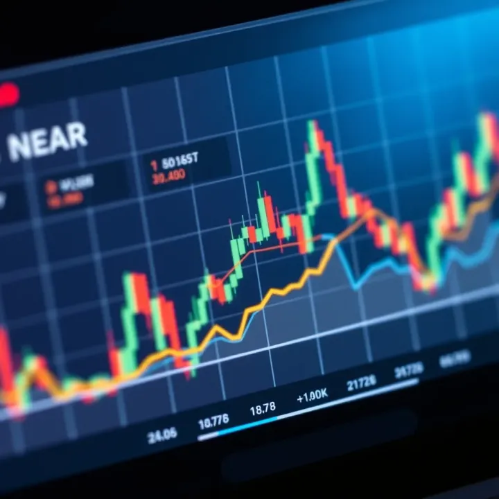 NEAR Coin Price Movement and Volume Analysis Graph depicting NEAR cryptocurrency price fluctuations over time with trend lines and volume indicators