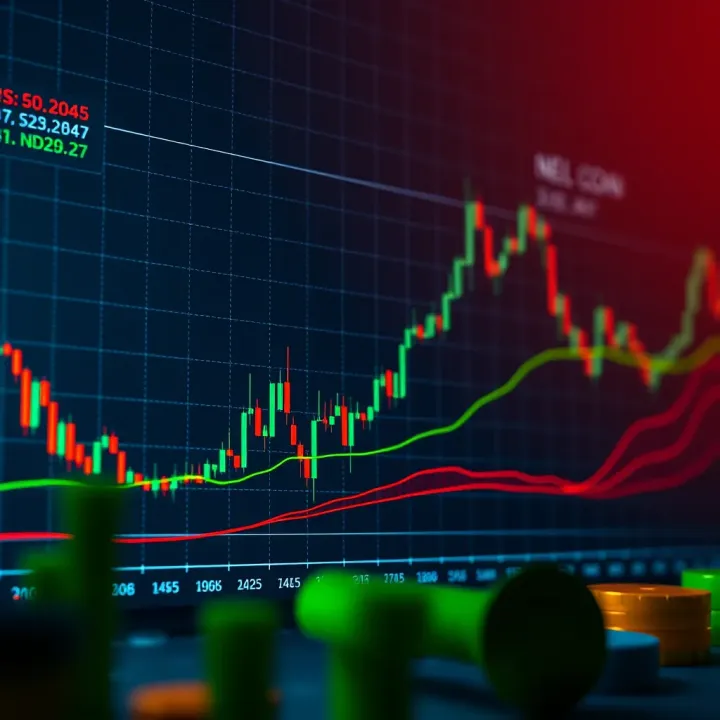 Technical chart showing NEAR coin's support and resistance levels with candlestick patterns and moving averages