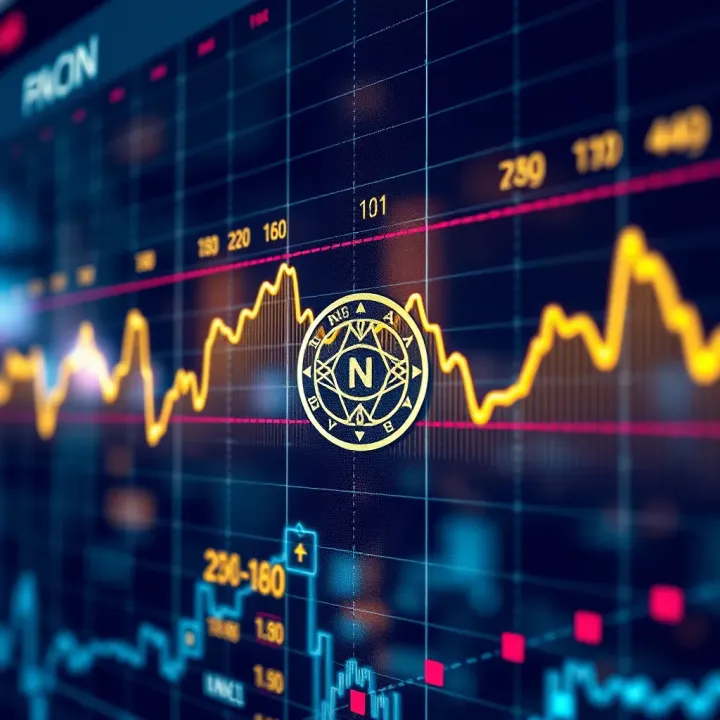 Graph showing the price fluctuations of a blockchain token over time with marked trend lines