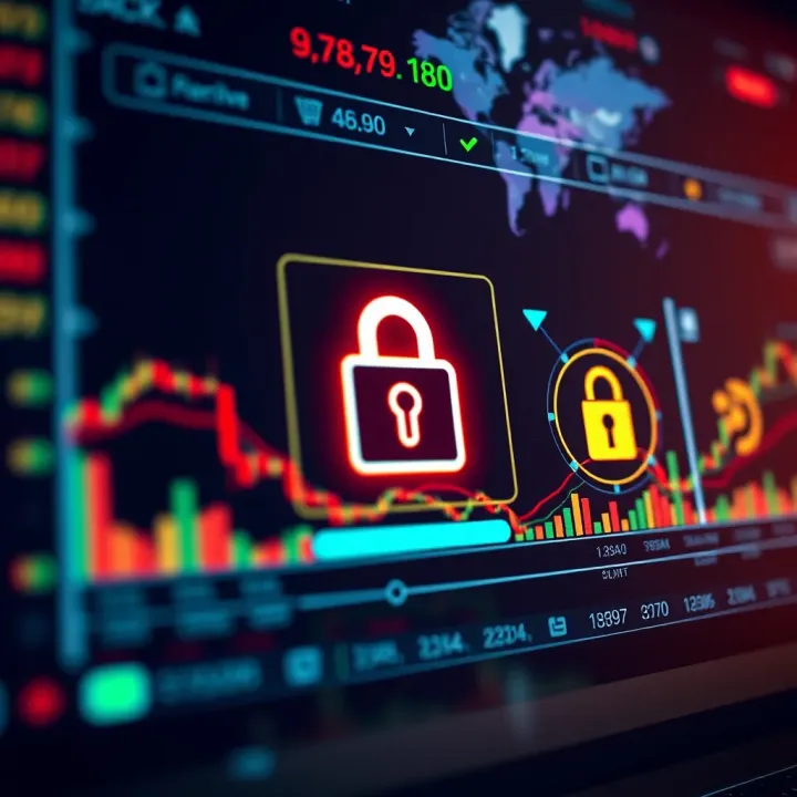 Digital interface showing secure login and data encryption symbols representing safety measures on Olymp Trade