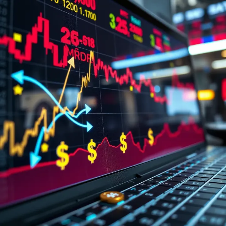 Graph showing upward financial market trends with currency symbols