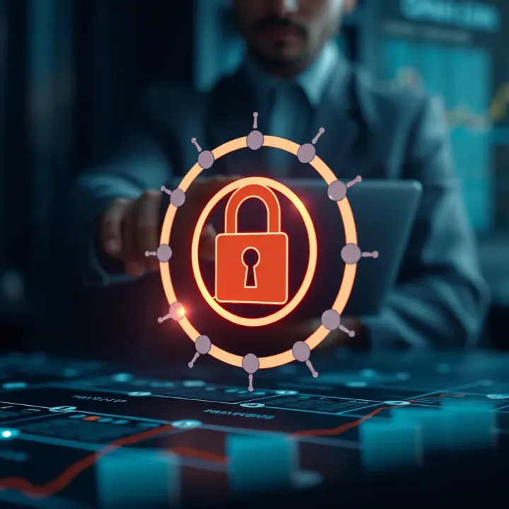 Illustration of secure account setup with encryption symbols