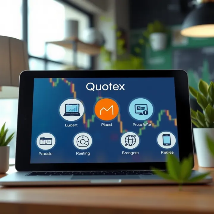 Device compatibility icons representing various platforms supporting the Quotex app