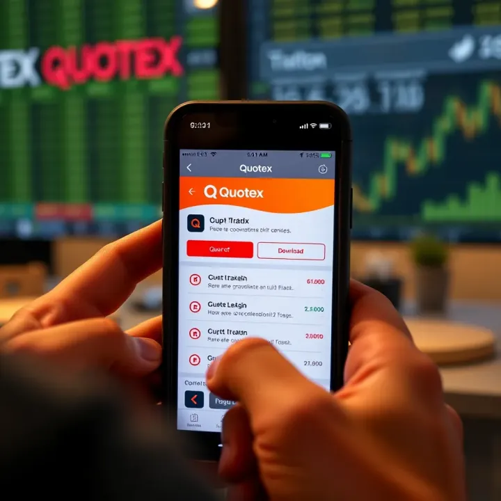 Mobile device displaying Quotex app download screen with download options