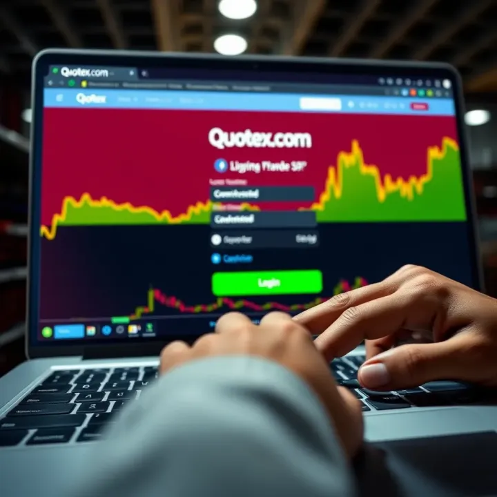 User entering login credentials on Quotex.com platform interface