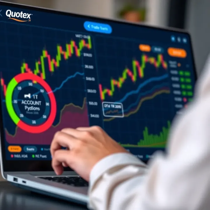 Graphical representation of trading instruments and account options available on Quotex IO