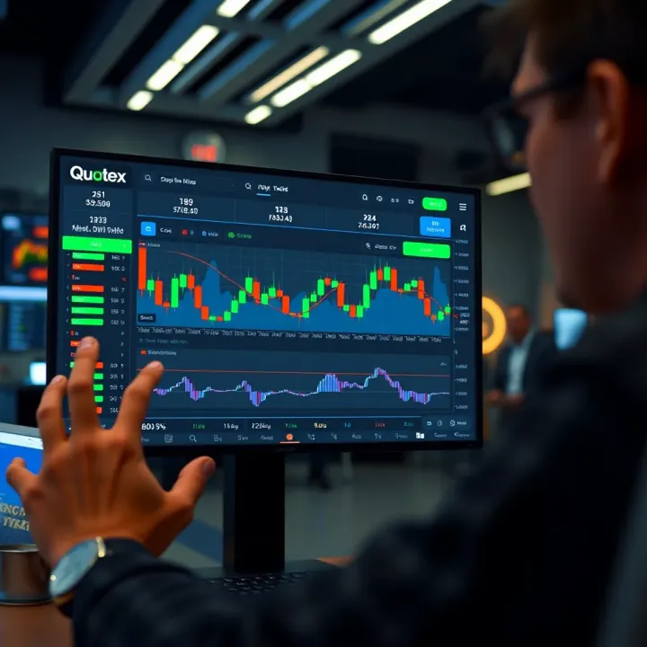 Interface of Quotex trading platform showing digital asset charts and trading options