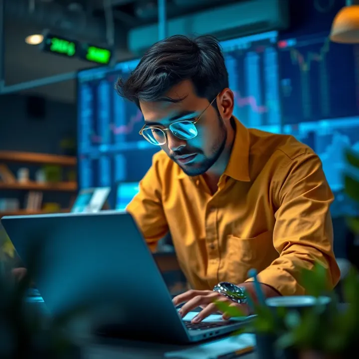 Trader reviewing terms and conditions for Quotex promotional offers on laptop
