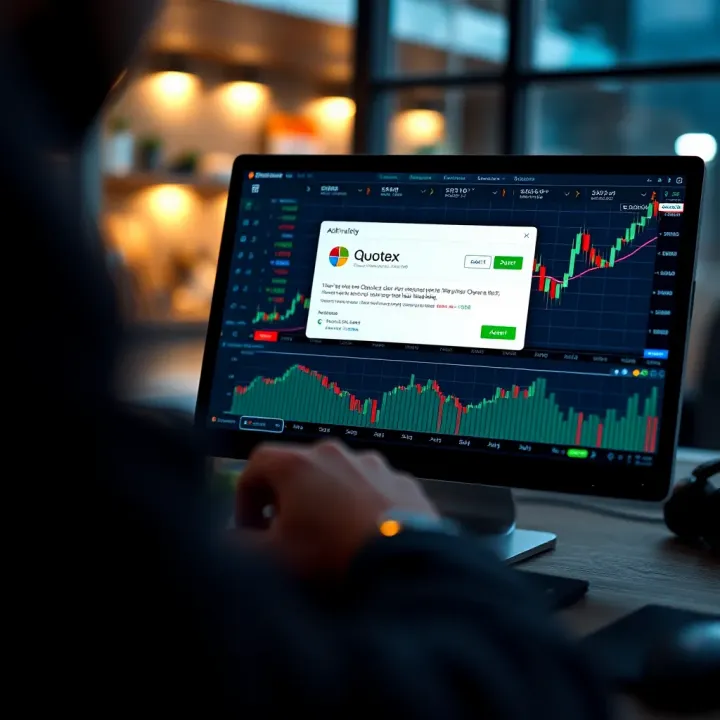 Illustration of a digital trading platform highlighting the activation of a promo code on Quotex