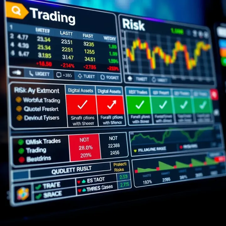 Trading Options and Risk Assessment on Quotex Graphical representation of trading options including binary trading and digital assets with clear indicators of benefits and potential risks
