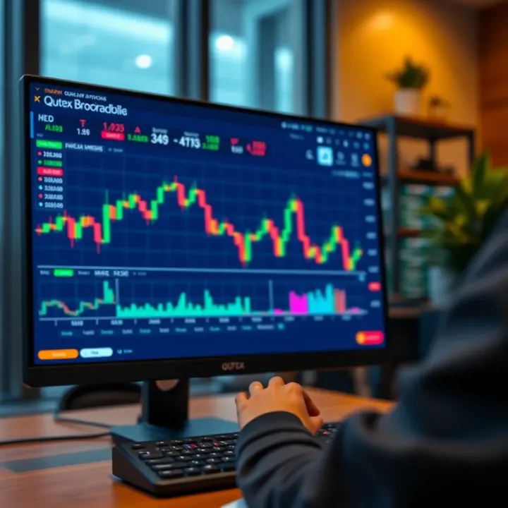 User interface of Qutex Broker trading platform displaying charts and market data