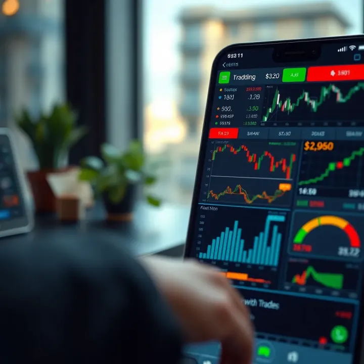 User interface of QXBroker app showing various trading tools and charts