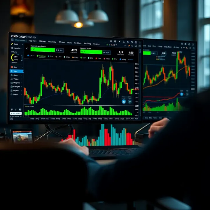 Visualization of trading tools and features available on QXBroker's demo platform