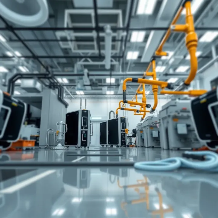 A futuristic semiconductor fabrication plant with advanced machinery and cleanroom environment