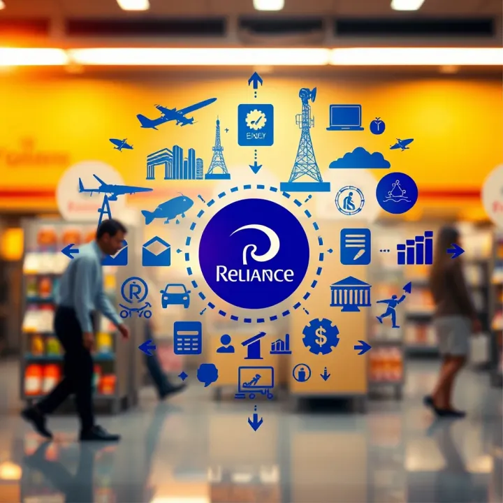Collage of energy, telecom, and retail sector symbols indicating diverse business operations