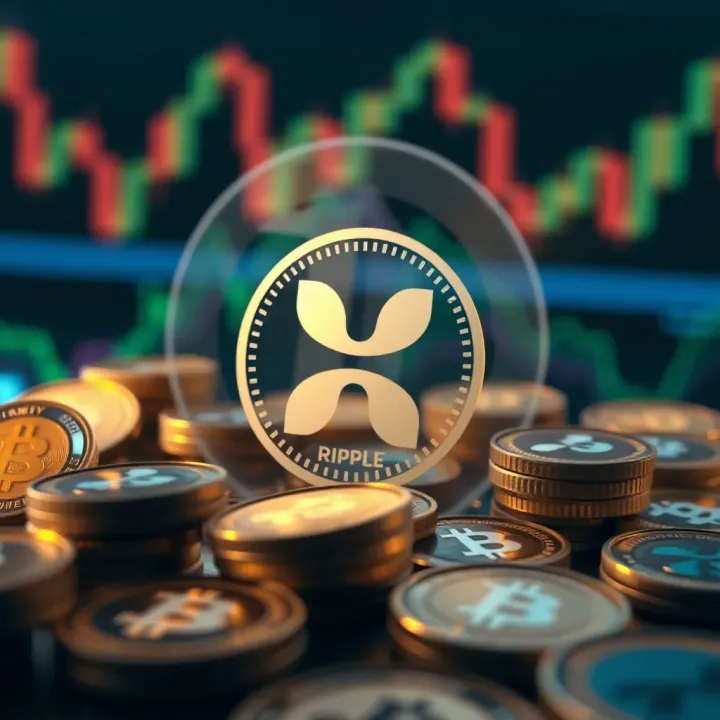 Market Sentiment and Expert Analysis on Ripple XRP Illustration of digital currency symbols with Ripple emblem highlighting market sentiment and expert insights