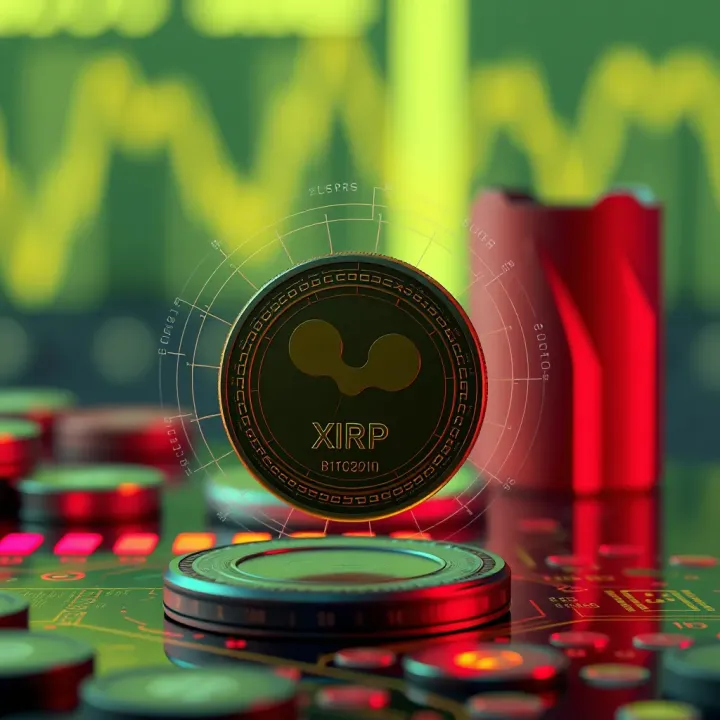 Illustration showing blockchain technology and market influence factors on Ripple XRP