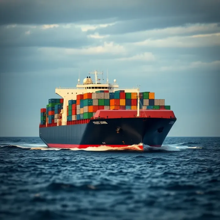 Modern cargo ship navigating open waters symbolizing sustainable shipping practices