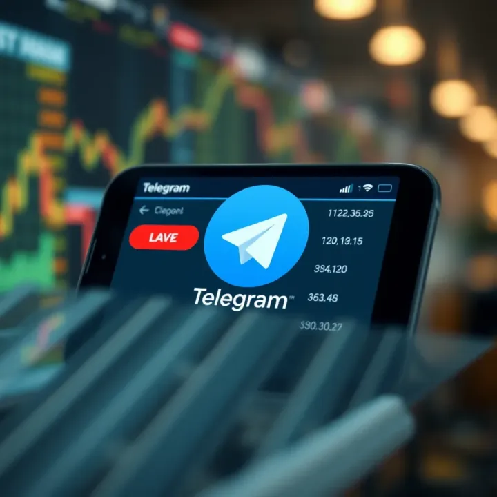 Conceptual graphic showing notifications and alerts from Telegram channels about stock market trends and investment tips in India