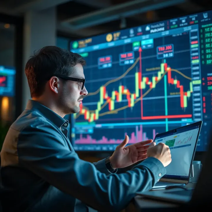 Depiction of a trader analyzing chart patterns with annotations highlighting technical analysis strategies