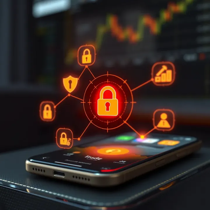 Security Features in Indian Trading Applications Secure digital transaction icons illustrating encryption and data protection on mobile trading platform