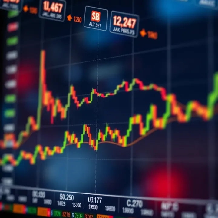 Graph depicting fluctuating stock market trends and trading activity