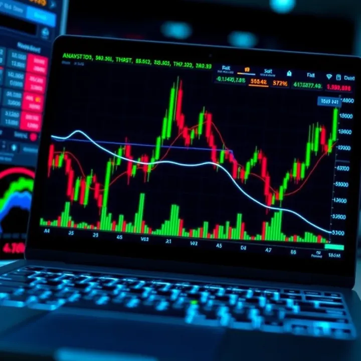 Graph showing trends and indicators used in binary options trading on digital platform