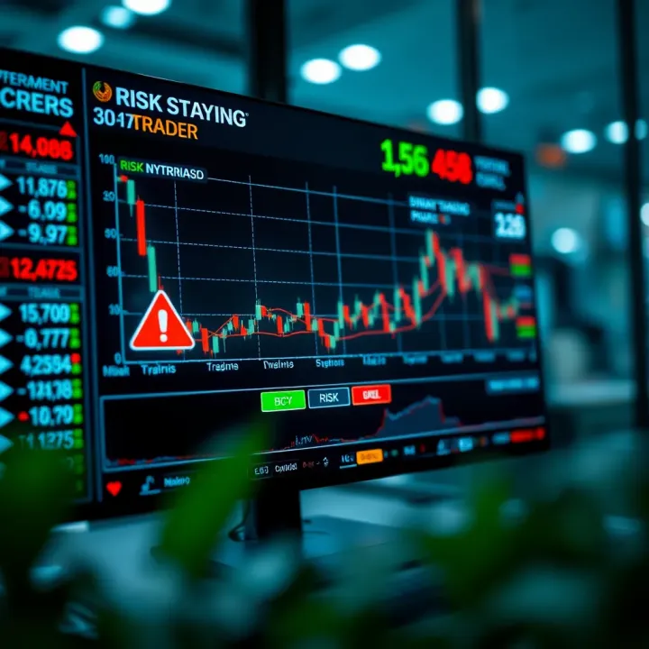Illustration of digital interface displaying risk levels and regulatory symbols for Indian binary trading environment