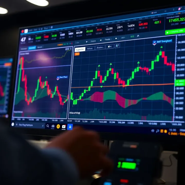 TradingView platform displaying binary options charts with various financial indicators