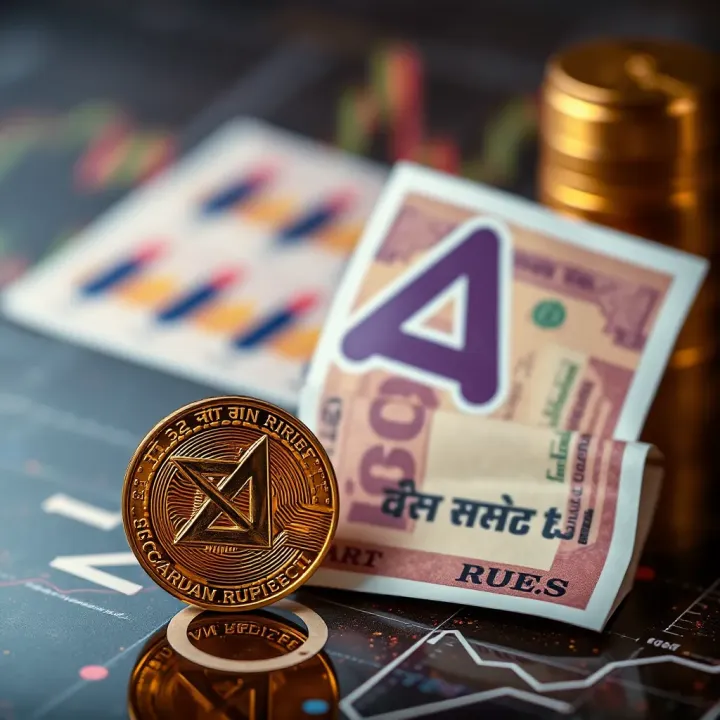 Graphic depicting ADA cryptocurrency symbol alongside Indian rupee to illustrate investment and usage