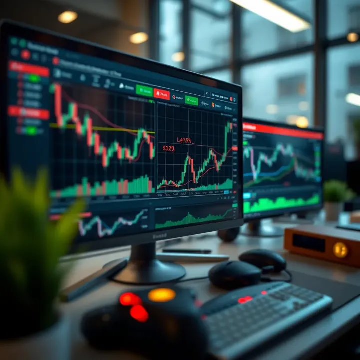 Interface of a demo trading application displaying charts and trading tools