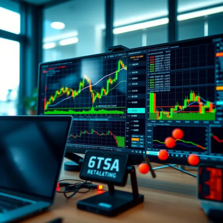 Virtual trading platform displaying stock and forex charts with simulated funds