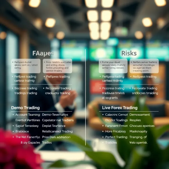 Diagram comparing demo account features with live forex trading benefits and risks