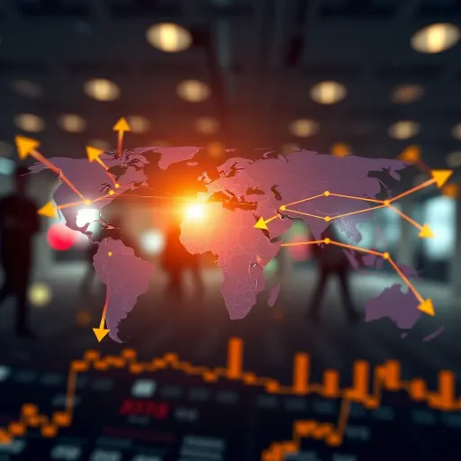 Global trade network connecting major countries and markets worldwide with arrows indicating exchange routes