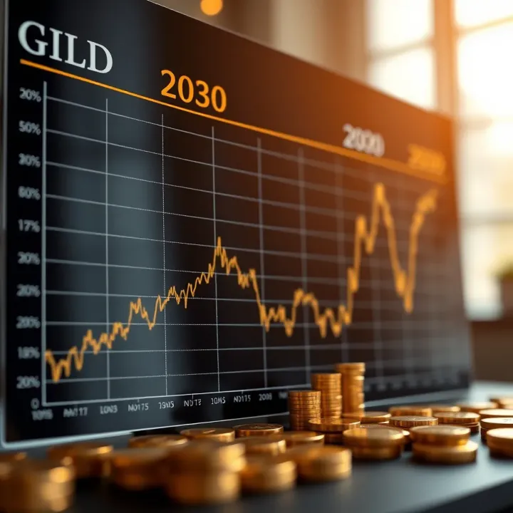 Graph showing historical trends and future projection of gold prices influenced by economic factors