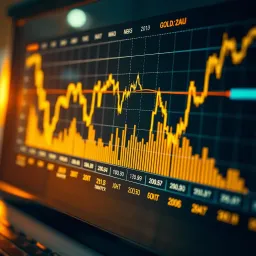 Financial chart displaying fluctuating gold prices against global market indicators