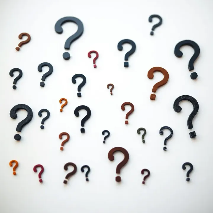 Illustration showing a variety of question marks in different fonts and styles against a white background