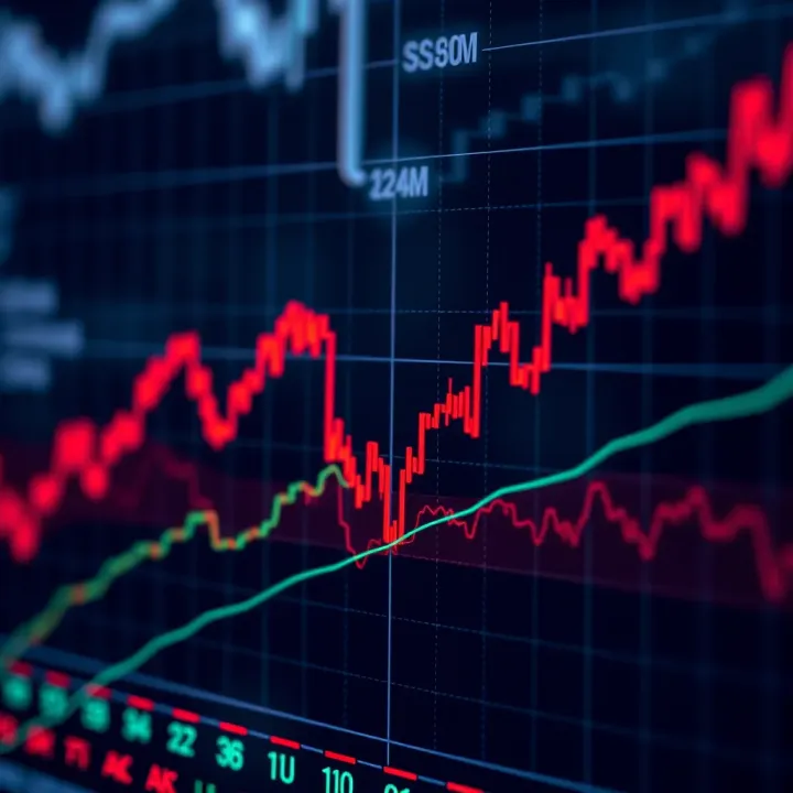 Graph showing the concept of trading signals with upward financial chart lines and digital indicators